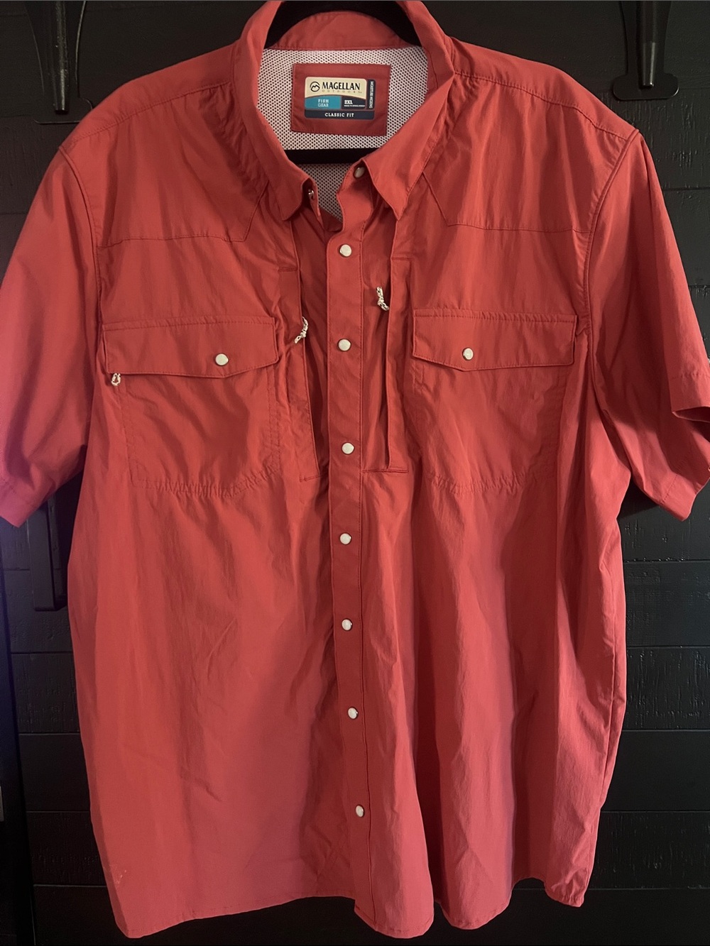 Magellan Outdoors Coral Red Short-Sleeve Button-Front Shirt